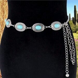 Boho Adjustable‎ Western Metal Gem Decor Waist Chain Belt, Body Belly Jewelry